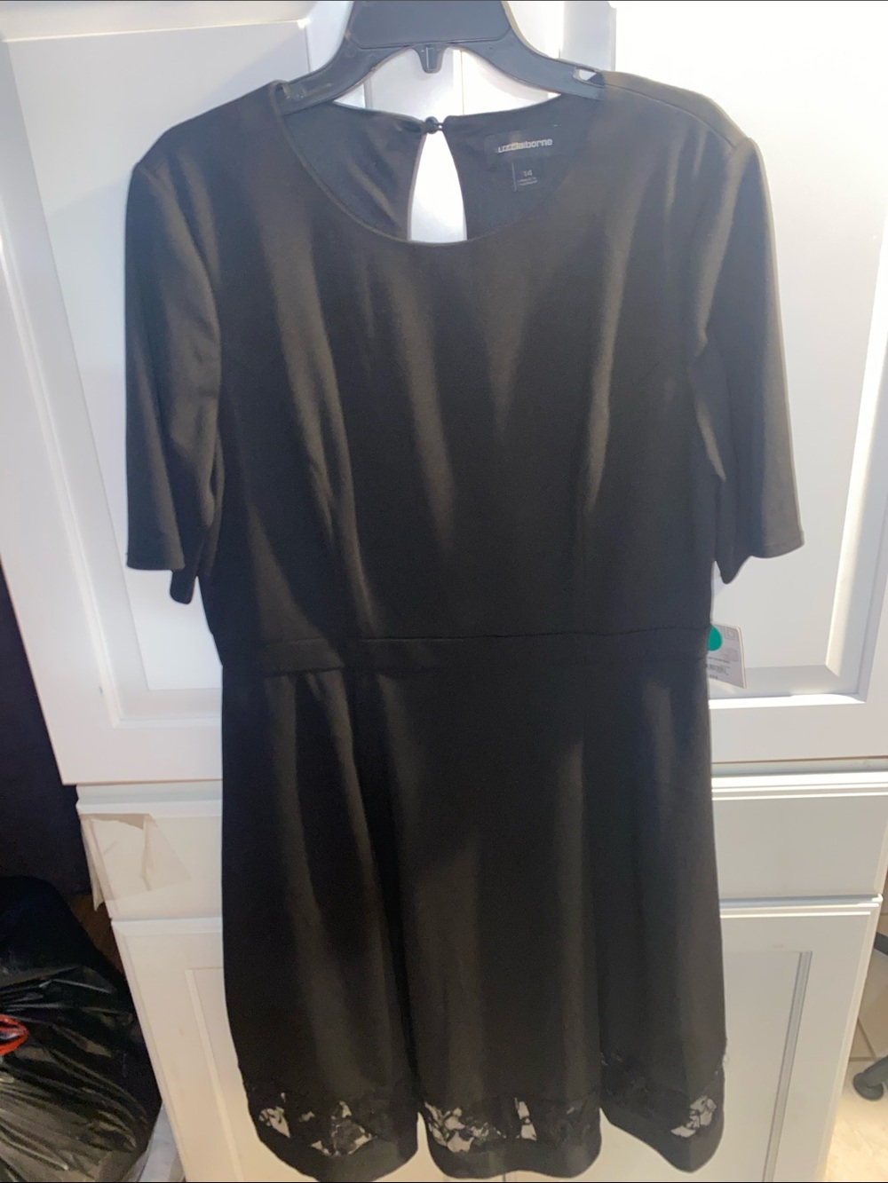 Liz Claiborne Black Short-Sleeve Mini Dress with Lace Hem